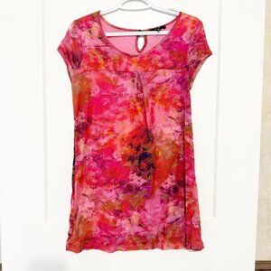 Yest Womens Tie-Dye Short Sleeve Shirt Size 8 Pink Keyhole Back Detail Lightweig